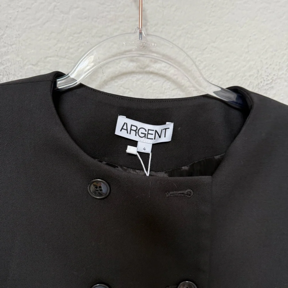 Argent Double Breasted Crewneck Blazer Black in Seasonless Wool